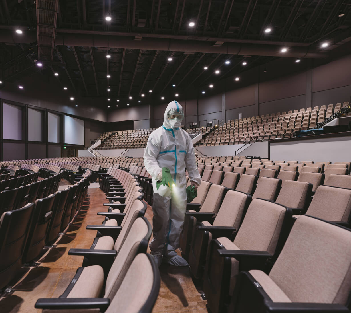 contactless sanitization of theater seating for commercial venue