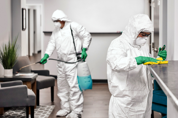 commercial cleaning team cleaning waiting area